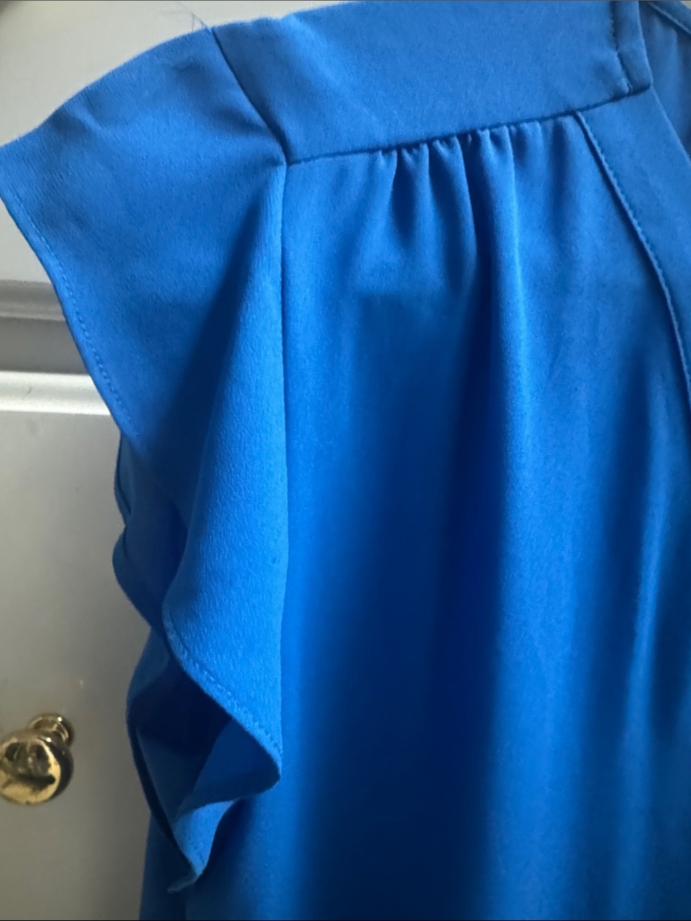 Chaus Bright Blue V-Neck Flutter Sleeve Blouse - Picture 2 of 4